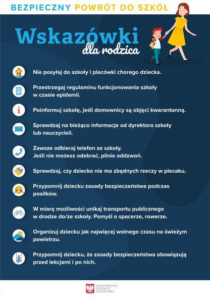 Czytaj więcej: BEZPIECZNY POWRÓT DO SZKOŁY - WAŻNE INFORMACJE DLA RODZICÓW I UCZNIÓW